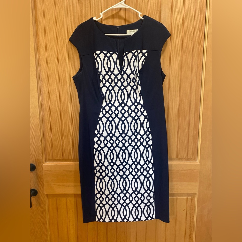 Dress Barn Navy and White Patterned Midi Dress - Picture 2 of 8